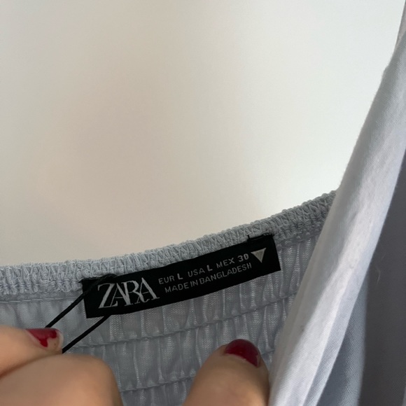 NWT - Zara Ice Blue Cotton Midi/ Maxi Dress with Cut Out and Flounce Hem sz L - Picture 6 of 10